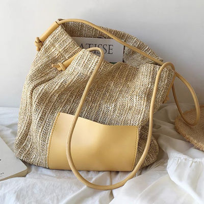 Personalisierte Casual-Tote für Frauen mit zwei Griffen/Gürteln Sommer Sea Beach Trim Raffia Tasche