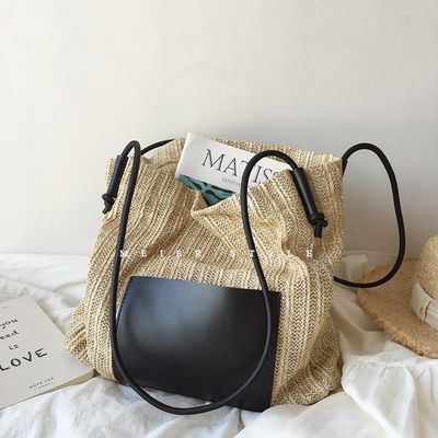 Personalisierte Casual-Tote für Frauen mit zwei Griffen/Gürteln Sommer Sea Beach Trim Raffia Tasche