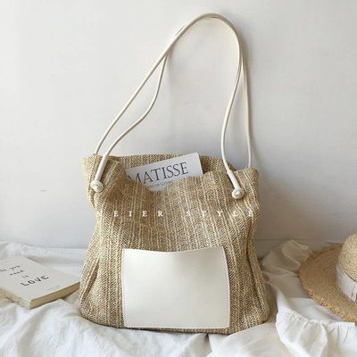 Personalisierte Casual-Tote für Frauen mit zwei Griffen/Gürteln Sommer Sea Beach Trim Raffia Tasche