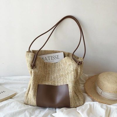 Personalisierte Casual-Tote für Frauen mit zwei Griffen/Gürteln Sommer Sea Beach Trim Raffia Tasche
