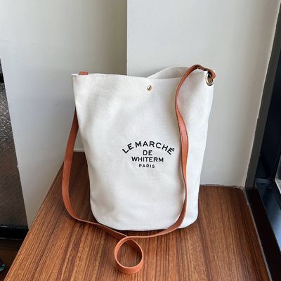 Neueste Modische Medium Canvas Weibliche Eimer Tasche für 2024 Sommer Crossbody Druck