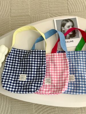 Farbige Plaid-Schultertasche für Frauen Monogramm Großkapazität Gingham Tote-Tasche
