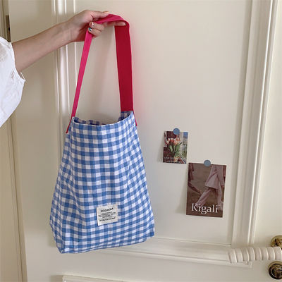 Farbige Plaid-Schultertasche für Frauen Monogramm Großkapazität Gingham Tote-Tasche