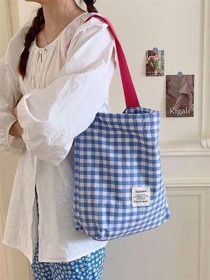 Farbige Plaid-Schultertasche für Frauen Monogramm Großkapazität Gingham Tote-Tasche