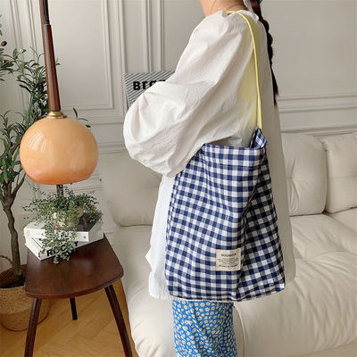 Farbige Plaid-Schultertasche für Frauen Monogramm Großkapazität Gingham Tote-Tasche