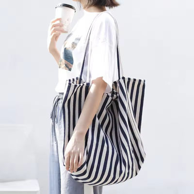 Customized Farbe Baumwolle Leinwandbeutel für den Einkauf OEM/ODM akzeptabel gestreifte Tote-Tasche