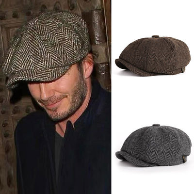 Frühlings- und Herbst-Hütte für Männer Einfache gefärbte Wollbarette mit Retro-England-Oktagon-Design