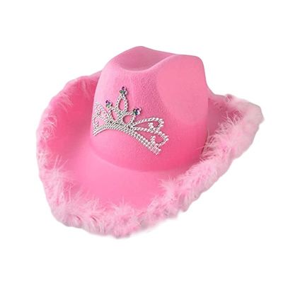 Gefiederter Border Pink Western Cowboy Hut mit hellrosa Krone und anpassbares Logo