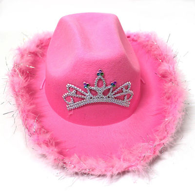 Gefiederter Border Pink Western Cowboy Hut mit hellrosa Krone und anpassbares Logo