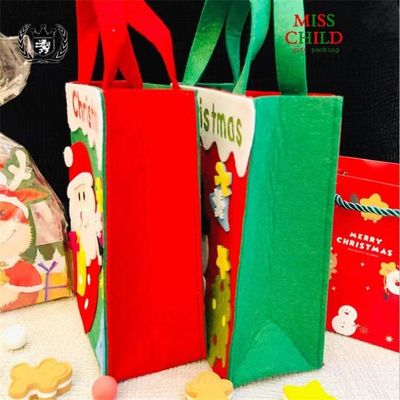 Customized Farbe Weihnachtsbeutel mit handgefertigtem Filz Weihnachtsmann Schneemann Rentier Design