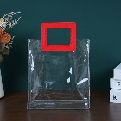 Reise- und Ausreise-Damen-Strandtasche Transparente PVC-Einkaufstüte mit Ledergriff