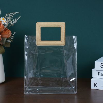 Reise- und Ausreise-Damen-Strandtasche Transparente PVC-Einkaufstüte mit Ledergriff