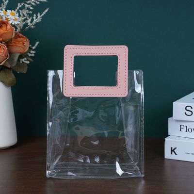 Reise- und Ausreise-Damen-Strandtasche Transparente PVC-Einkaufstüte mit Ledergriff