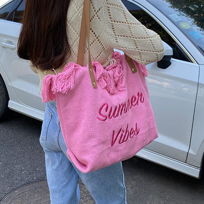 Stylische Handtasche aus Leinwand mit Straußmuster, ideal für ungezwungene Sommerausflüge und Shopping