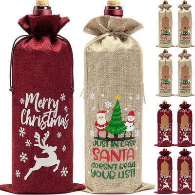 Wiederverwendbare Weihnachtsweinsäcke aus Jute für Weinflaschen