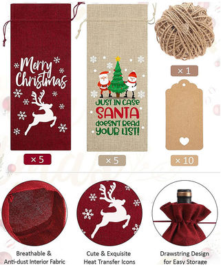 Wiederverwendbare Weihnachtsweinsäcke aus Jute für Weinflaschen
