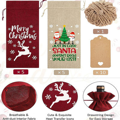 Wiederverwendbare Weihnachtsweinsäcke aus Jute für Weinflaschen