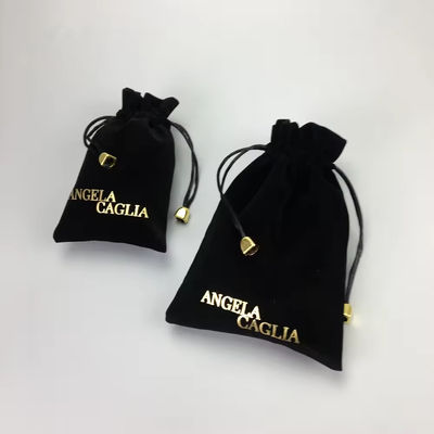 Portable Schwarze Flocking Gold Druck Samt Tasche für maßgeschneiderte Schmuckverpackung