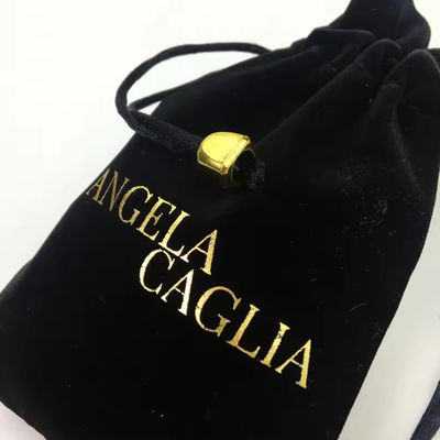 Portable Schwarze Flocking Gold Druck Samt Tasche für maßgeschneiderte Schmuckverpackung