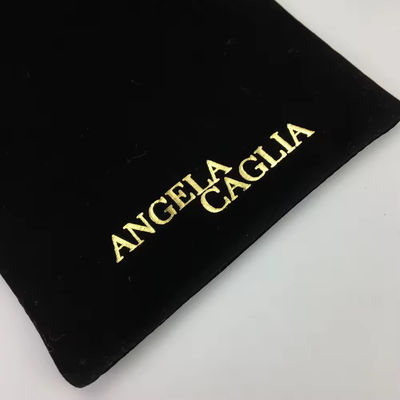 Portable Schwarze Flocking Gold Druck Samt Tasche für maßgeschneiderte Schmuckverpackung