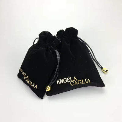 Portable Schwarze Flocking Gold Druck Samt Tasche für maßgeschneiderte Schmuckverpackung