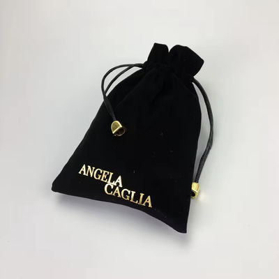 Portable Schwarze Flocking Gold Druck Samt Tasche für maßgeschneiderte Schmuckverpackung