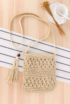 Custom Logo Akzeptiert Frauen Stroh Crossbody Eimer Weave Strohtaschen für Sommer Strand