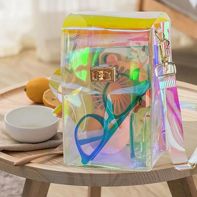 Sommer 2024 Transparente Holographische Damentasche mit Polyester-Behälter und Quadratkette