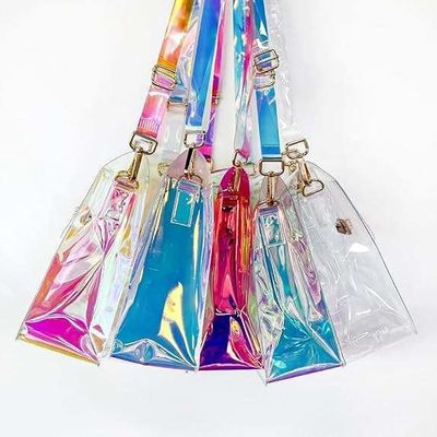 Sommer 2024 Transparente Holographische Damentasche mit Polyester-Behälter und Quadratkette