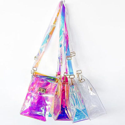 Sommer 2024 Transparente Holographische Damentasche mit Polyester-Behälter und Quadratkette
