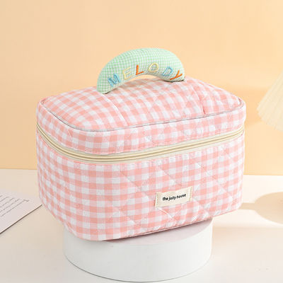 Custom Logo Macaron farbige Baumwolle Plaid Make-up-Tasche für tragbare Reise und Lagerung