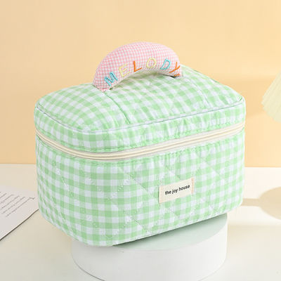 Custom Logo Macaron farbige Baumwolle Plaid Make-up-Tasche für tragbare Reise und Lagerung