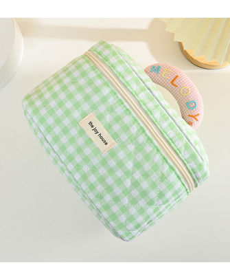 Custom Logo Macaron farbige Baumwolle Plaid Make-up-Tasche für tragbare Reise und Lagerung