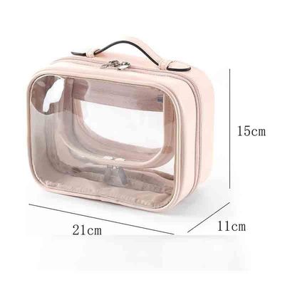 Halten Sie Ihre Kosmetik mit einem doppelten Griff durchsichtigen wasserdichten Make-up-Tasche organisiert