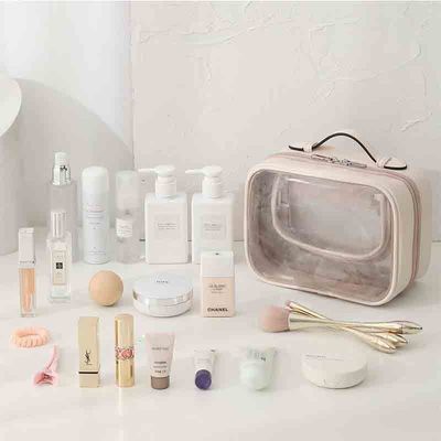 Halten Sie Ihre Kosmetik mit einem doppelten Griff durchsichtigen wasserdichten Make-up-Tasche organisiert