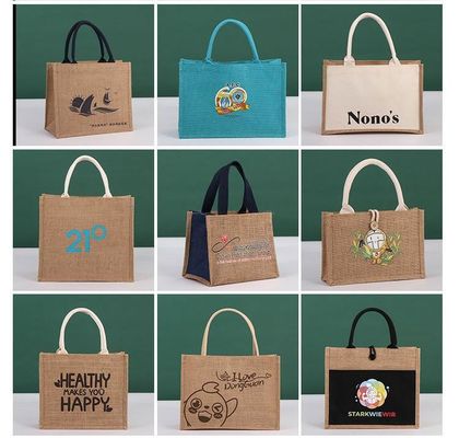 Akzeptable OEM/ODM-Jute-Tasche mit benutzerdefiniertem Logo für wiederverwendbares, umweltfreundliches Einkaufen am Strand