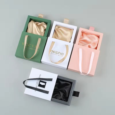 Custom Logo Schmuck Pink Velvet Taschen in Schiebepapier Geschenkbox Verpackung für Nagel