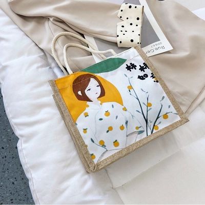 2024 Korean Ins Einfache Studenten Zeichentrickfilm Leinwand Handtaschen Damen Mini Tote Taschen Für Mädchen