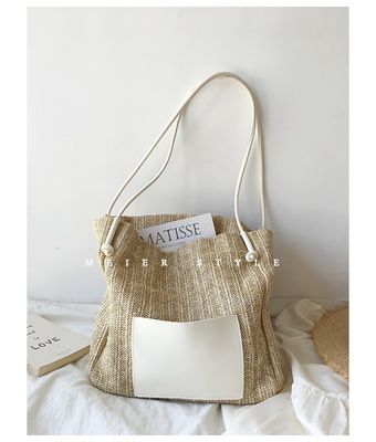 Polyester-Lining Handgewebte Strohtasche Große Tote Schulter Crossbody-Tasche für Frauen
