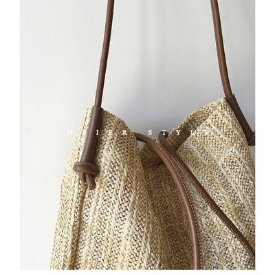 Polyester-Lining Handgewebte Strohtasche Große Tote Schulter Crossbody-Tasche für Frauen