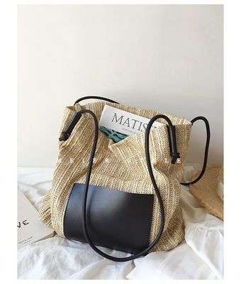 Polyester-Lining Handgewebte Strohtasche Große Tote Schulter Crossbody-Tasche für Frauen