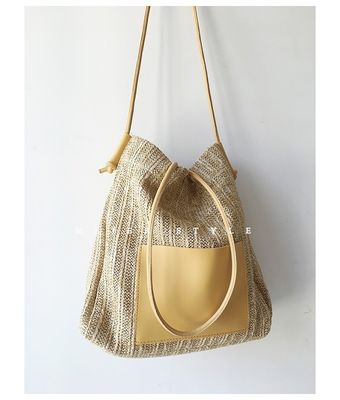 Polyester-Lining Handgewebte Strohtasche Große Tote Schulter Crossbody-Tasche für Frauen