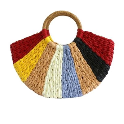 Regenbogen-Geschenktaschen-Kollektion Eco Handgefertigte Rattan-Strah-Tote-Tasche mit offenem Verschluss