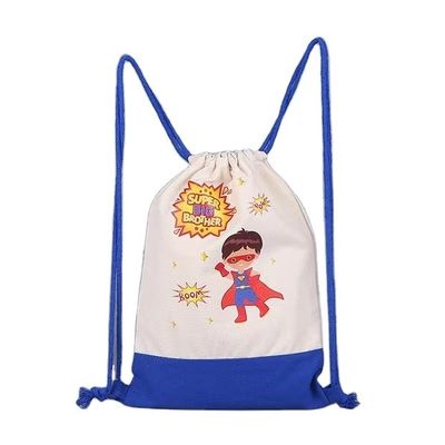 Customized Logo Muster Baumwolle Leinwand Ziehseile Rucksack Tasche für Basketballschuhe