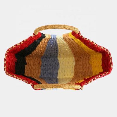 Regenbogen-Geschenktaschen-Kollektion Eco Handgefertigte Rattan-Strah-Tote-Tasche mit offenem Verschluss