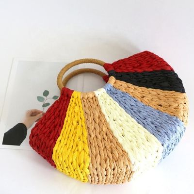 Regenbogen-Geschenktaschen-Kollektion Eco Handgefertigte Rattan-Strah-Tote-Tasche mit offenem Verschluss