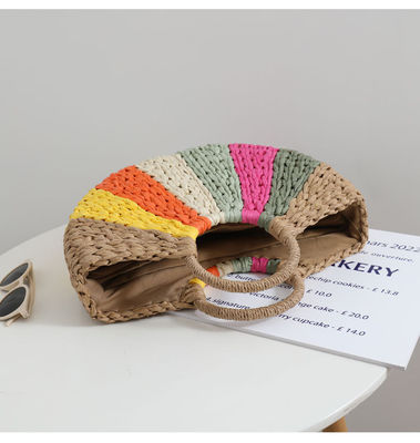 Regenbogen-Geschenktaschen-Kollektion Eco Handgefertigte Rattan-Strah-Tote-Tasche mit offenem Verschluss