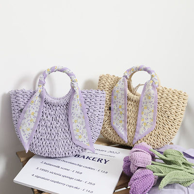 2024 Sommer Reisen Strand Gewebte Tasche mit offenem Verschluss Typ und Stroh-Tote Handtasche Frau