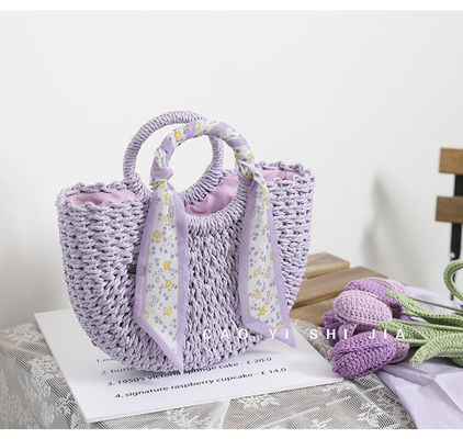 2024 Sommer Reisen Strand Gewebte Tasche mit offenem Verschluss Typ und Stroh-Tote Handtasche Frau