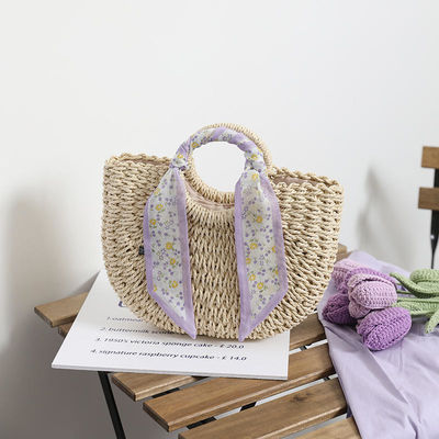 2024 Sommer Reisen Strand Gewebte Tasche mit offenem Verschluss Typ und Stroh-Tote Handtasche Frau